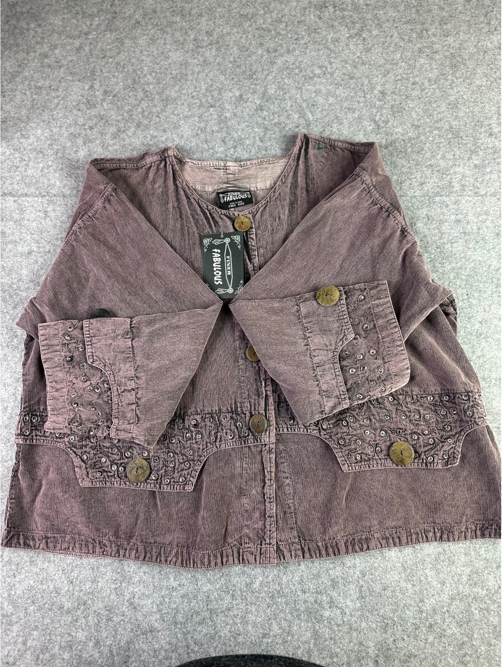 Vintage Style Embroidered Corduroy Jacket with Button Detail - Picture 1 of 15